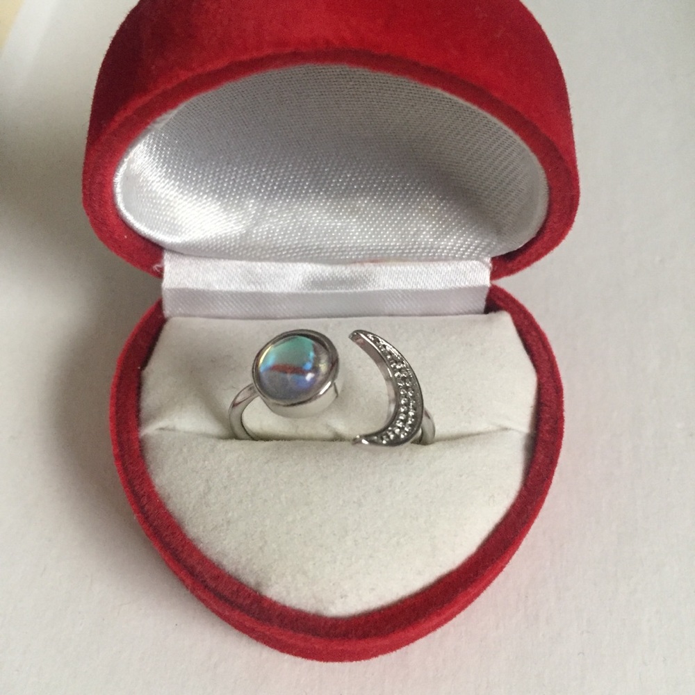 Open Crescent Moon and Faux Moonstone Ring - Picture 2 of 8